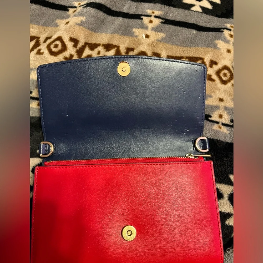 Tory Burch NWT Red and Navy Leather Wallet in Chain  Crossbody Bag - Picture 12 of 15
